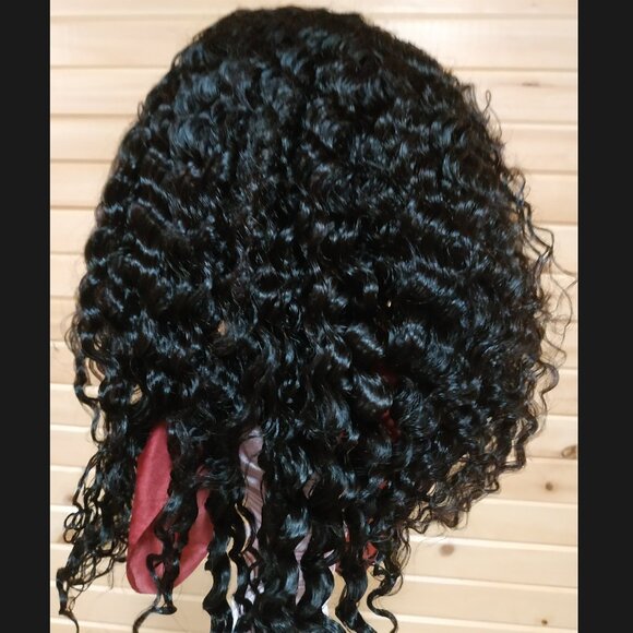 Human Hair with Seamless Flip-Over Drawstring Half Wig, 18" Natural Black - Picture 3 of 10